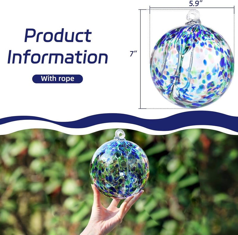 VOREEN 6" Hanging Glass Garden Gazing Ball Hand Blown Glass Witch Ball Christmas Ornament Friendship Balls for Outdoor Garden Patio Window Home Décor Gift for Mom Wife Friend, Green Blue - Image 4